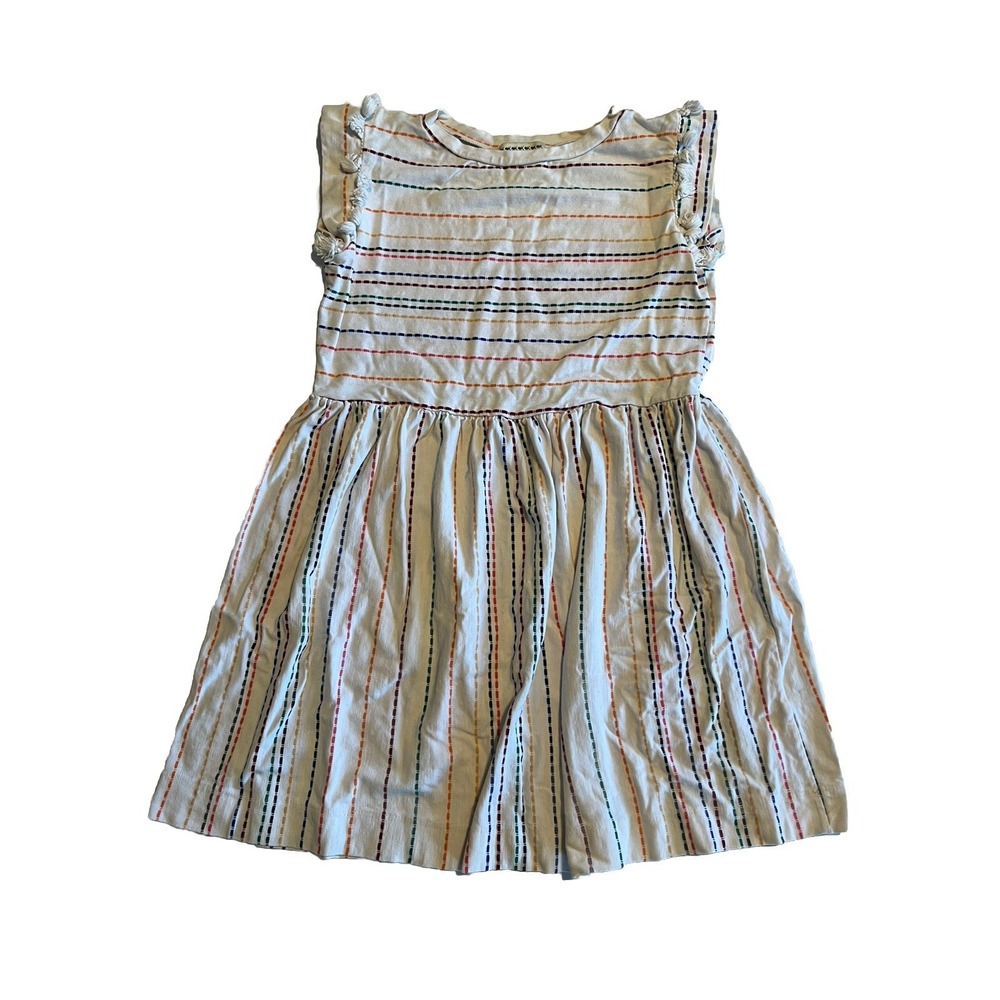 Anthem‎ Of The Ants Girls Dress Size 10 Multi Color Stripes Pompom Sleeves Tan